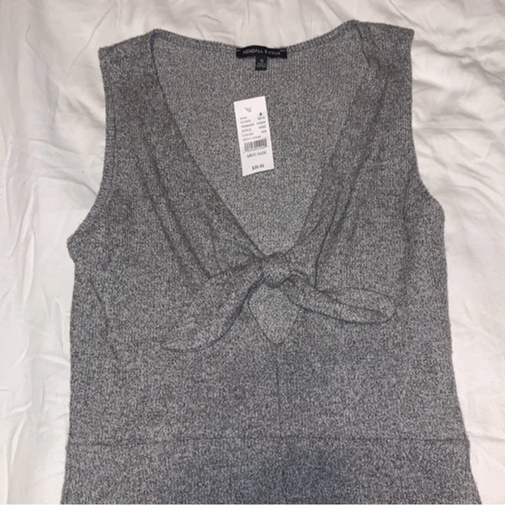 Kendall & Kylie Gray Knit Tie-Front Sleeveless Romper